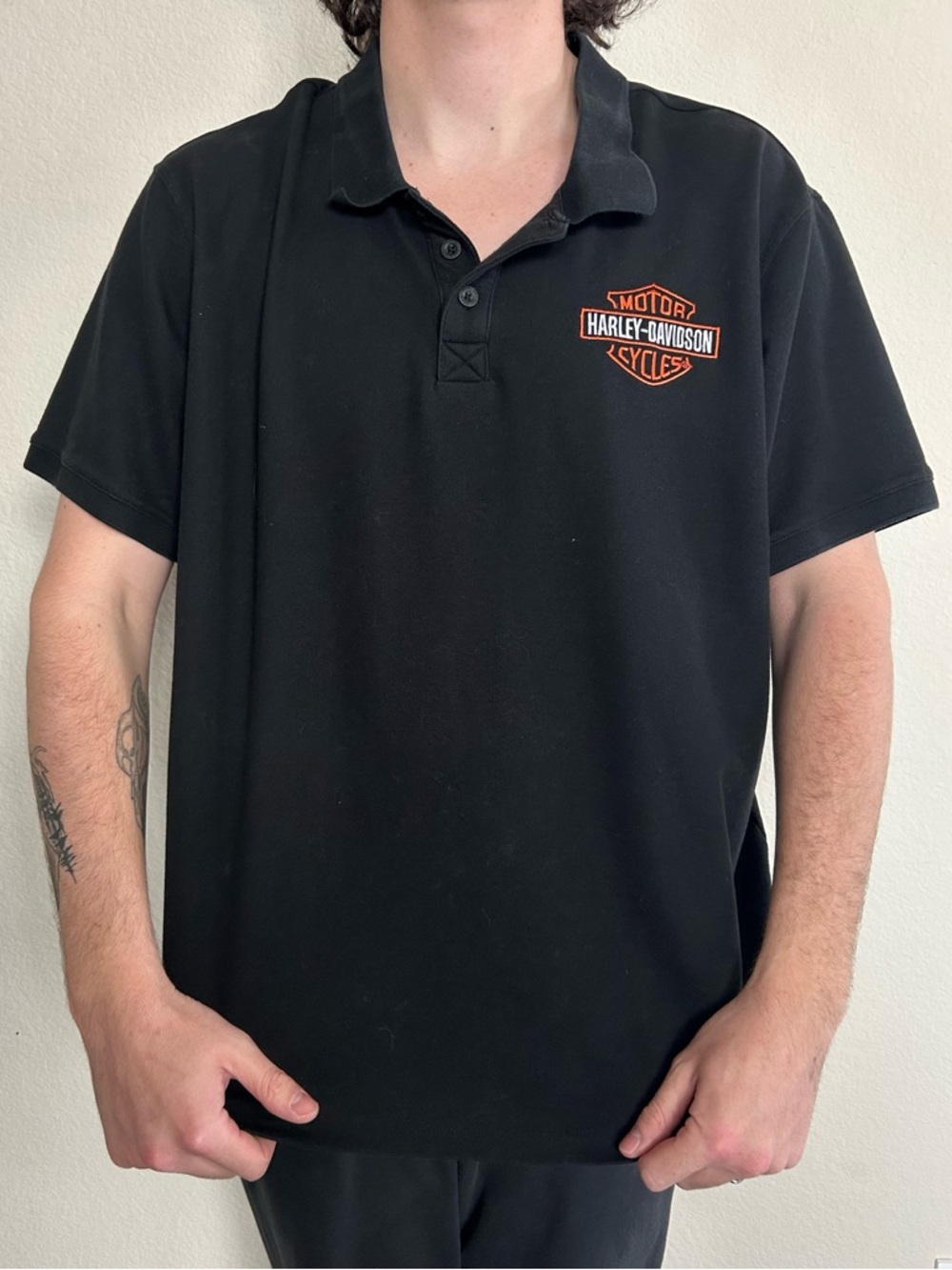 Men's Vintage Harley Davidson Logo Black Polo Shirt Size 3XL